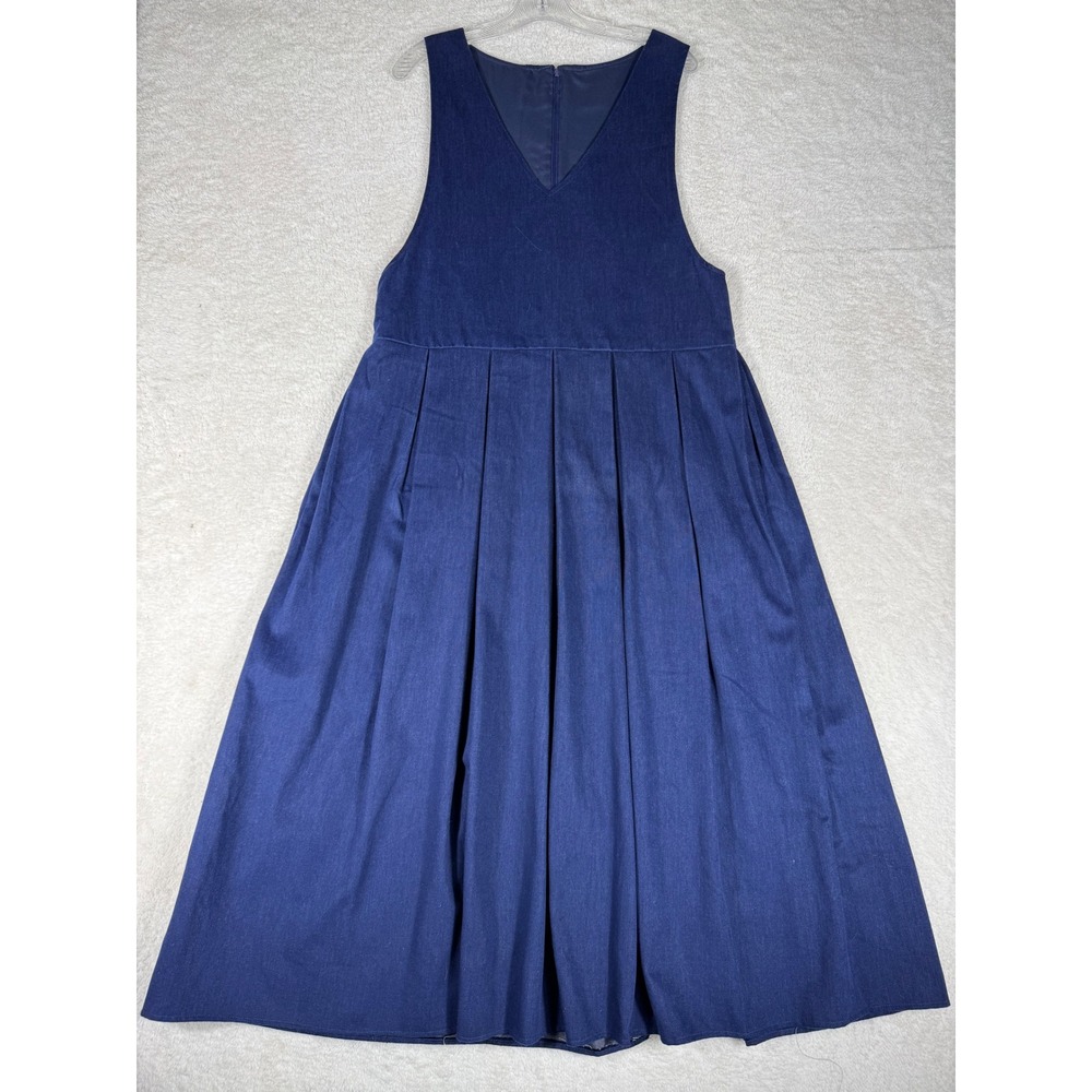 Vintage Denim Pinafore Jumper Dress Womens M handmade Pleated Midi Pocket